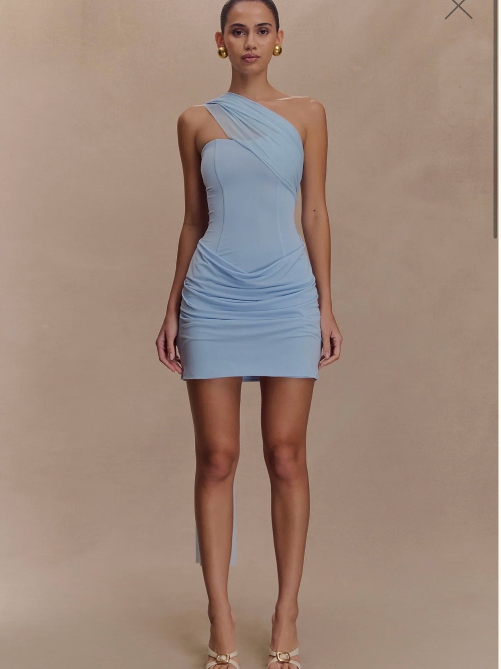 Meshki Light Blue Ruched Mini Dress